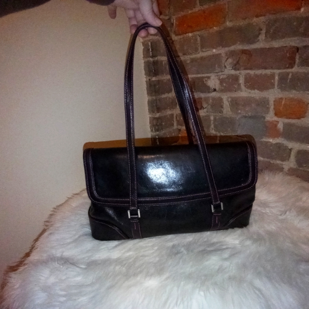 Nordstrom Black Leather Handbag with Pink